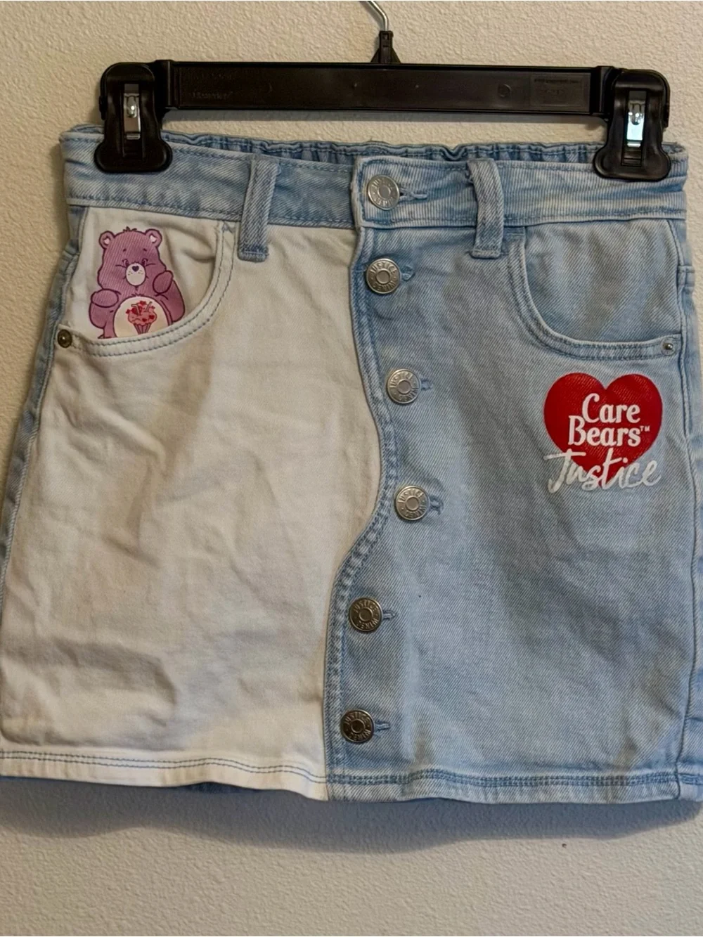 Care Bears Justice Two-Tone Denim Skirt - Pink & Light Blue Girls Size M/10